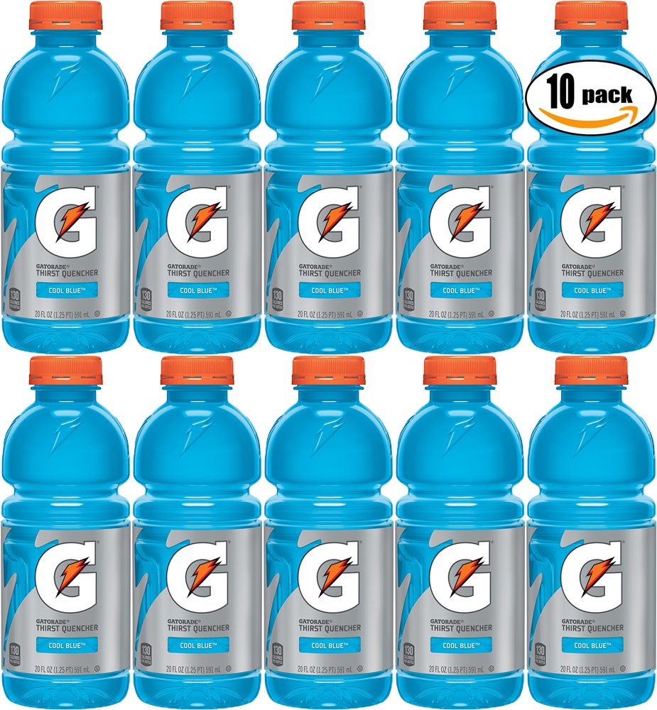 Gatorade Cool Blue, Thirst Quencher, 20oz Bottle (Pack of 10, Total of 200 Oz) Roll over image to zoom in Gatorade Cool Blue, Thirst Quencher, 20oz Bottle (Pack of 10, Total of 200 Oz)