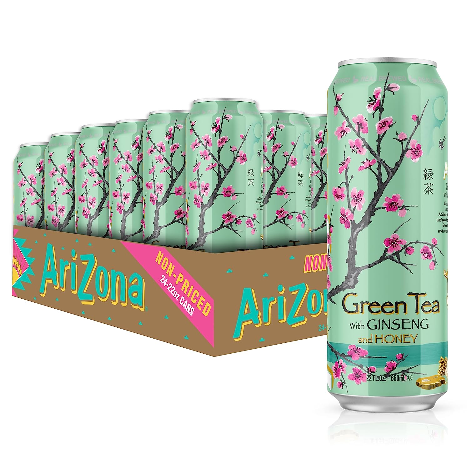 AriZona Green Tea with Ginseng and Honey - Big Can, 22 Fl Oz (Pack of 24)