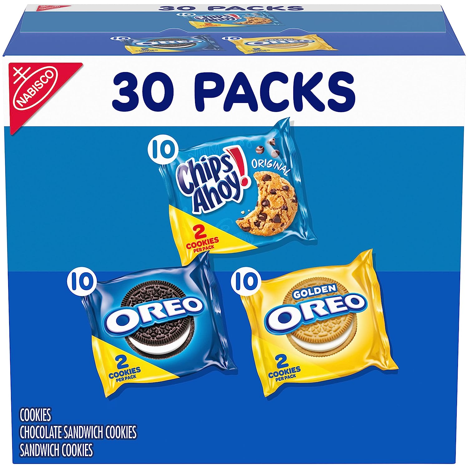 Nabisco Sweet Treats Cookie Variety Pack OREO, OREO Golden & CHIPS AHOY!, 30 Snack Packs (2 Cookies Per Pack)