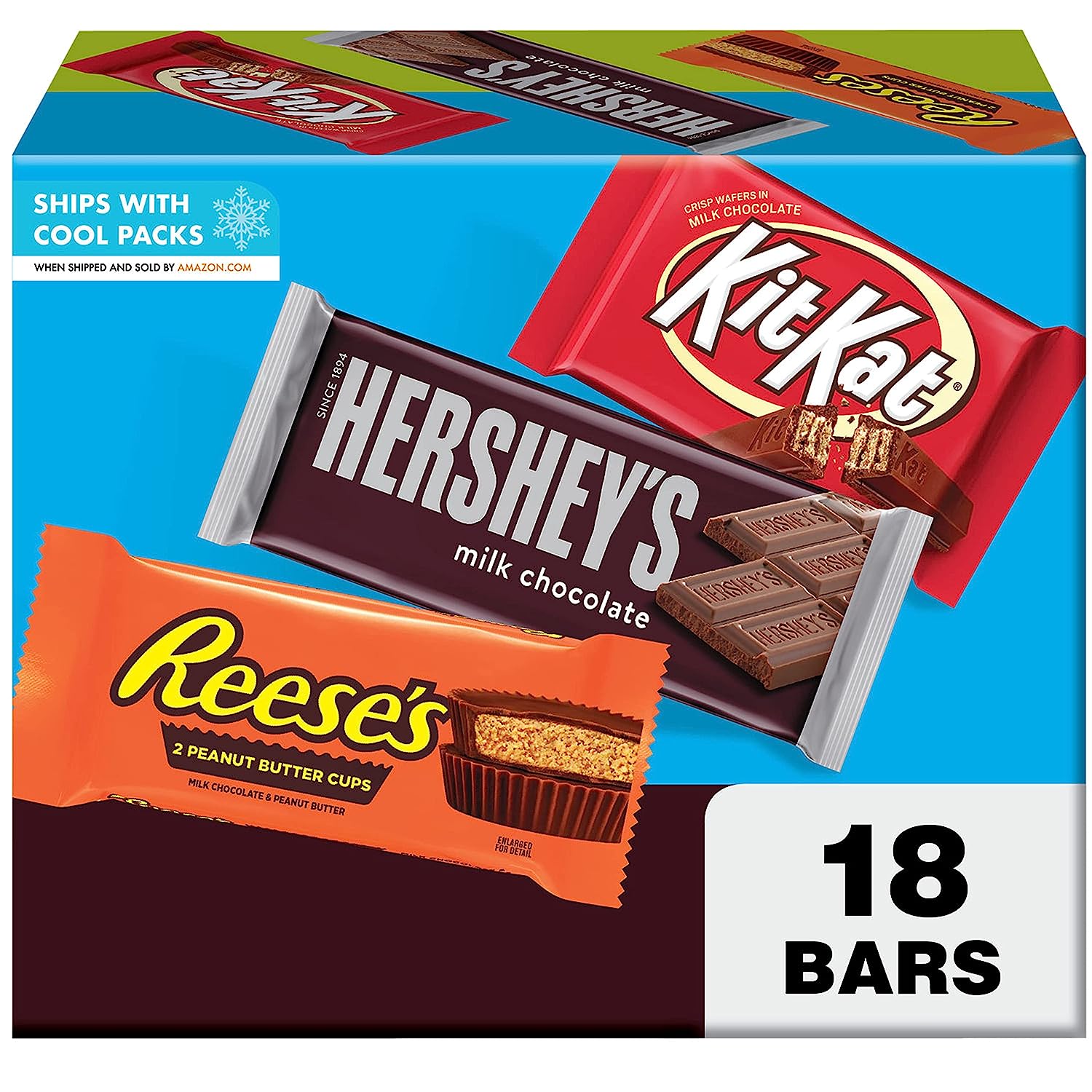 HERSHEY'S, KIT KAT and REESE'S Assorted Milk Chocolate Candy Variety Box, 27.3 oz (18 Count)