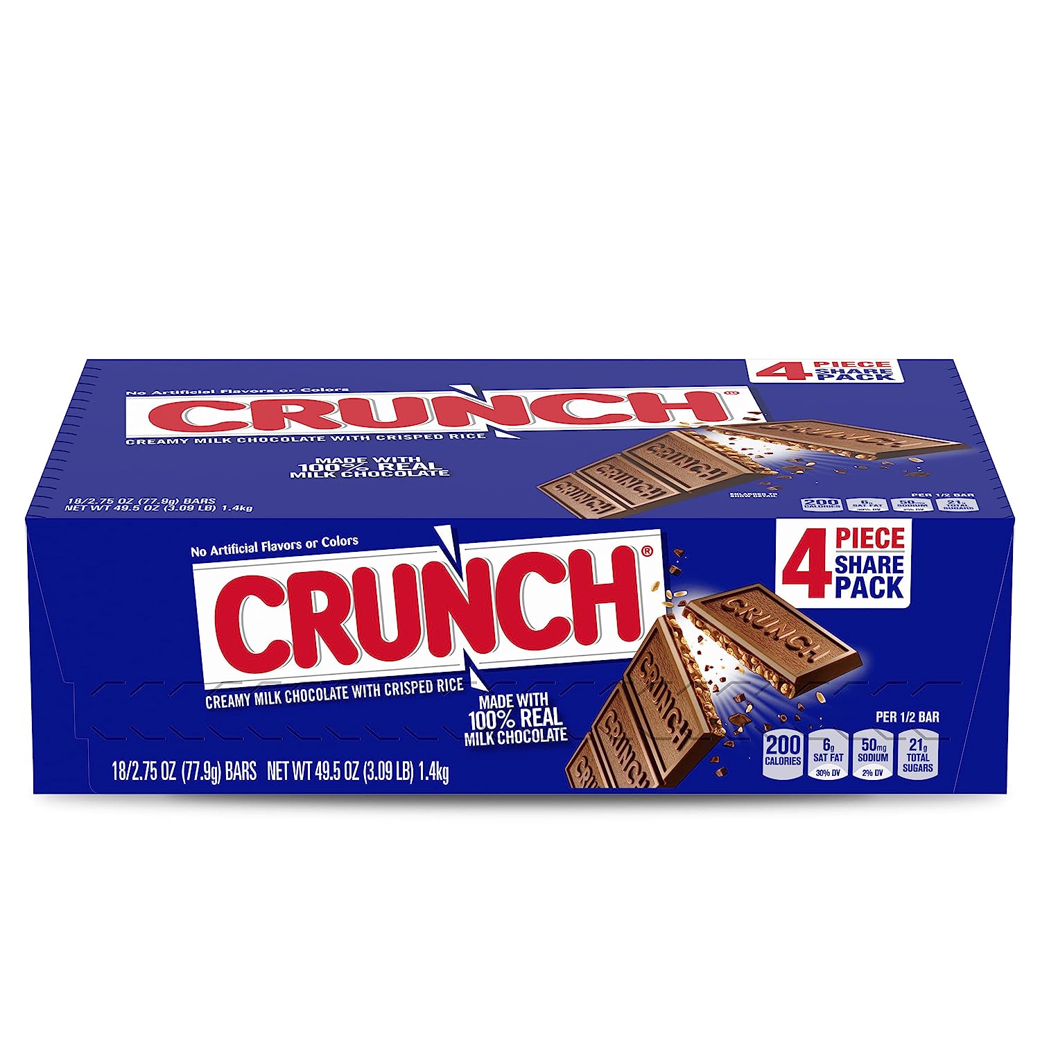 CRUNCH Milk Chocolate and Crisped Rice, Share Size Individually Wrapped Candy Bars, 2.75 oz each