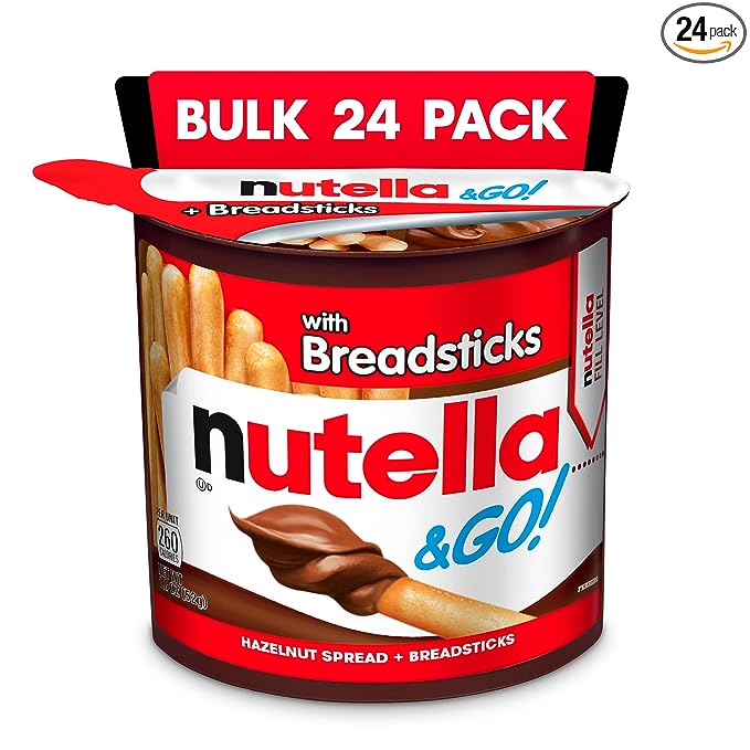 Nutella & GO! Hazelnut and Cocoa Spread with Breadsticks, Snack Pack, 1.8 oz each, Bulk 24 Pack