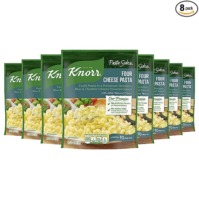 Knorr Pasta Sides For Delicious Quick Pasta Side Dishes Four Cheese Pasta No Artificial Flavors, No Preservatives, No Added Msg 4.1 oz, Pack of 8