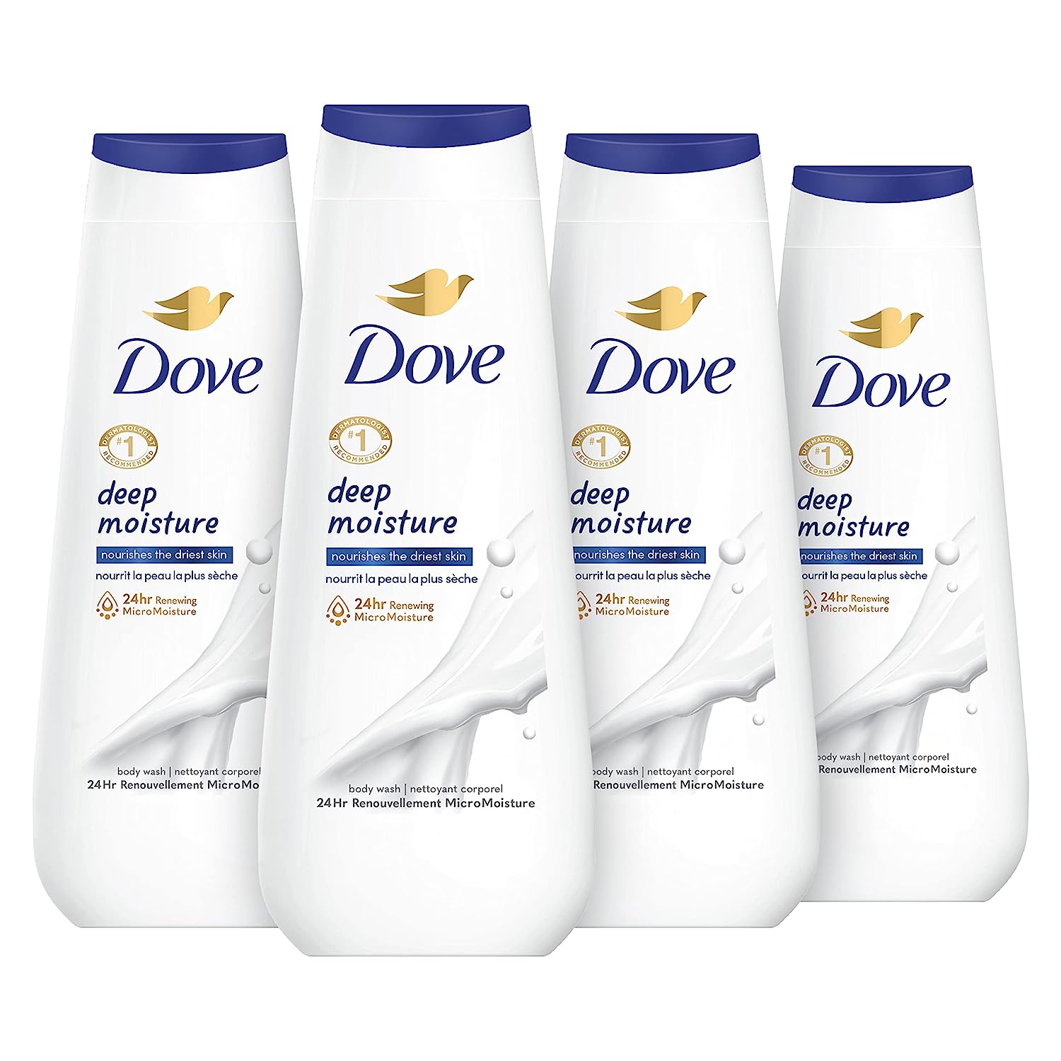 Dove Body Wash Deep Moisture 4 Count For Dry Skin Moisturizing Skin Cleanser with 24hr Renewing MicroMoisture Nourishes The Driest Skin 20 oz