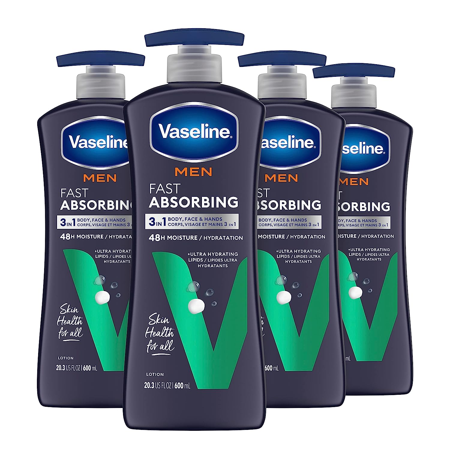 Vaseline Men Hand & Body Lotion Healing Moisture 4 ct For Dry or Cracked Skin Non-Greasy 20.3 oz