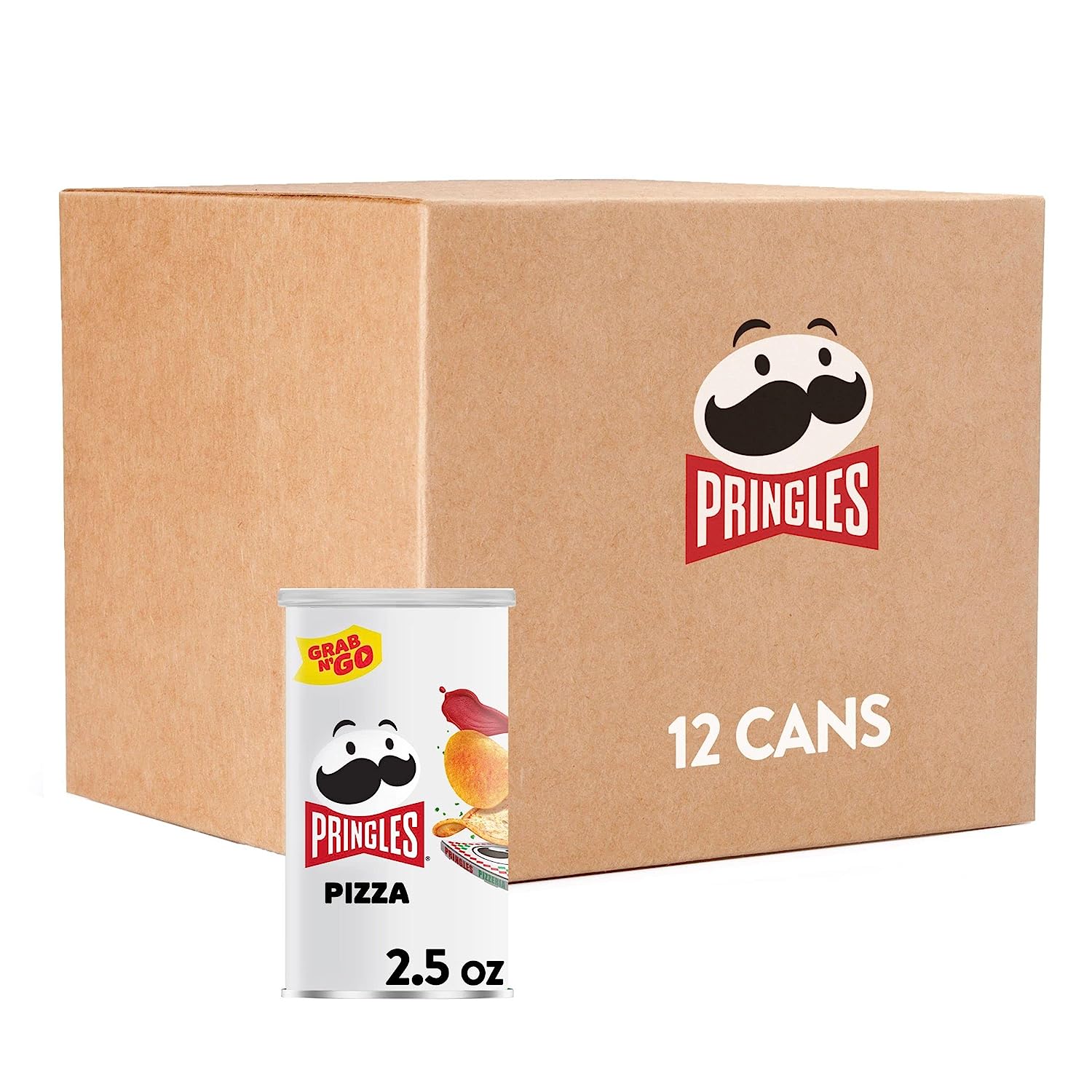 Pringles Potato Crisps Chips, Lunch Snacks, On-The-Go Snacks, Grab n' Go, Pizza (12 Cans)