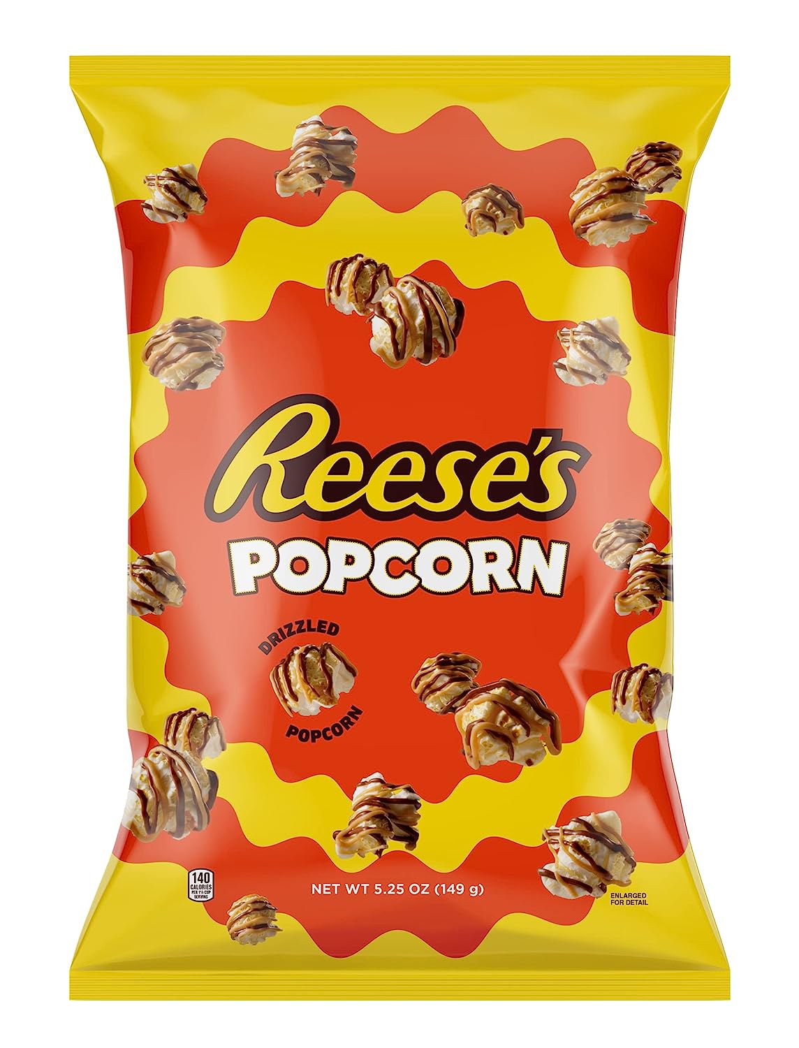 Reese's Popcorn, 5.25oz Grocery Sized Bag, Popcorn Coated in Chocolatey Drizzle and Peanut Butter Crème