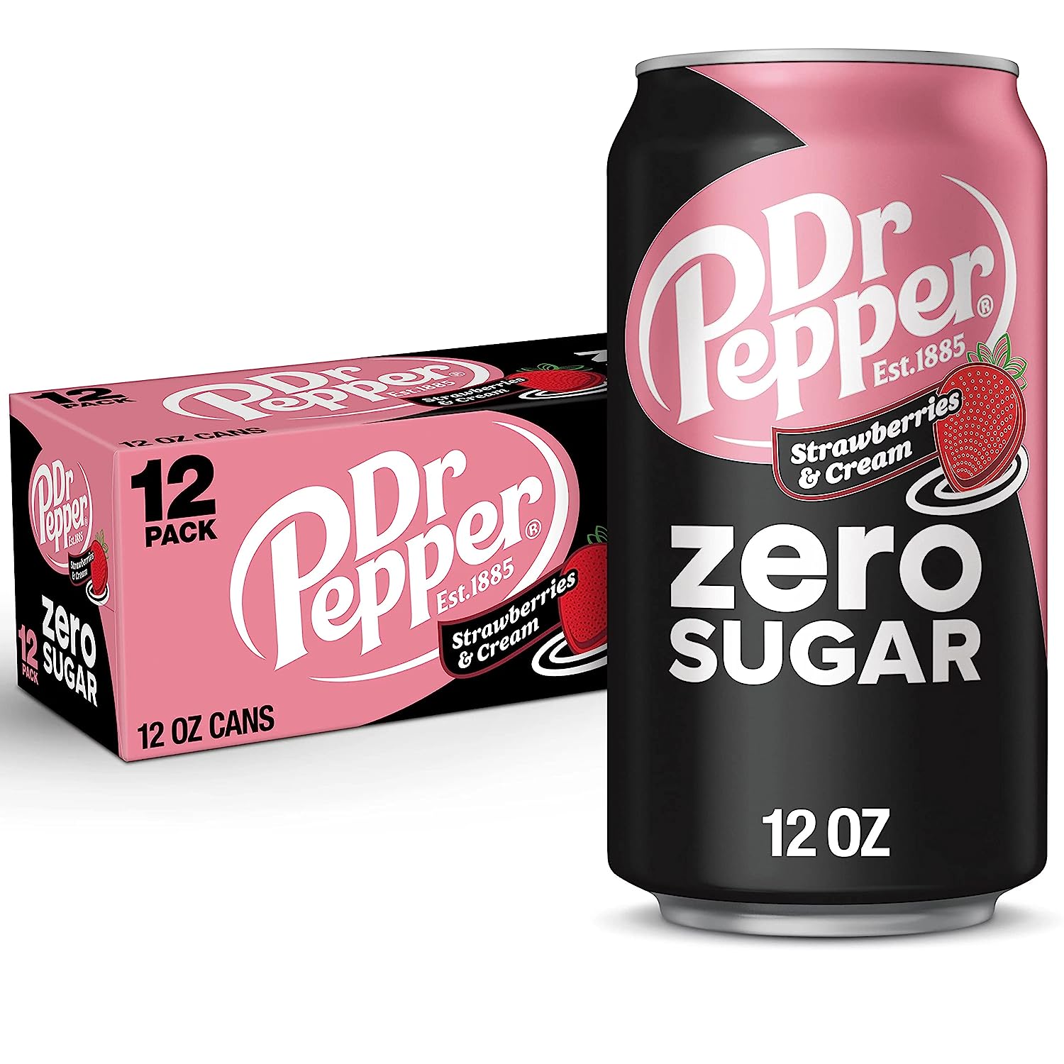 Dr Pepper Strawberry and Cream Soda - 12 Fl Oz Cans - New Strawberries and Cream Flavor - ZERO Sugar | 12 Pack