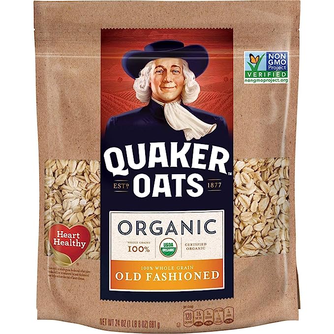 Quaker Old Fashioned Rolled Oats, USDA Organic, Non GMO Project Verified, 24oz Resealable Bags (Pack of 4)