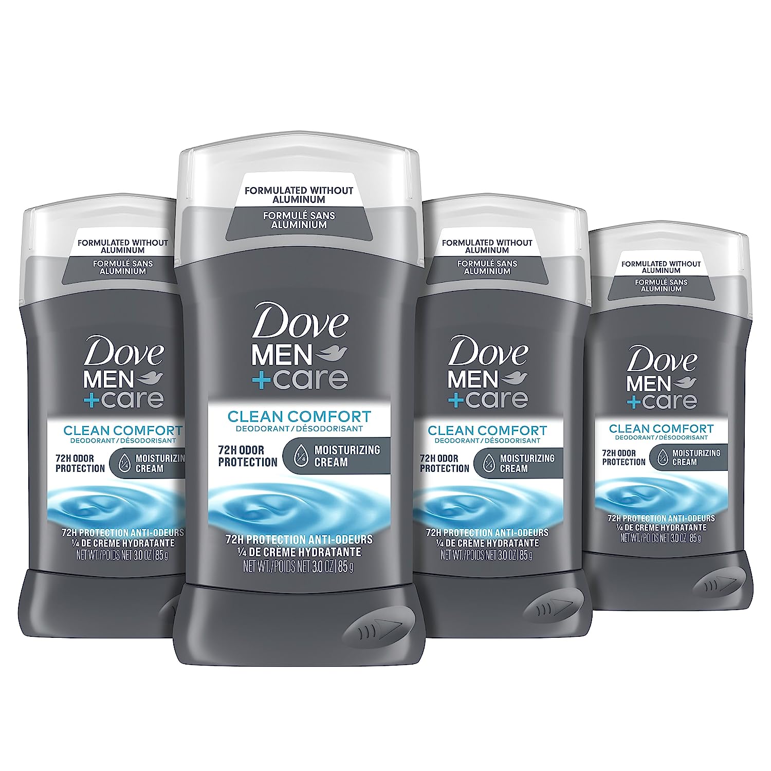 Dove Men+Care Deodorant Stick for Men Clean Comfort 4 Count Aluminum Free 72-Hour Odor Protection Mens Deodorant with 1/4 Moisturizing Cream 3 oz