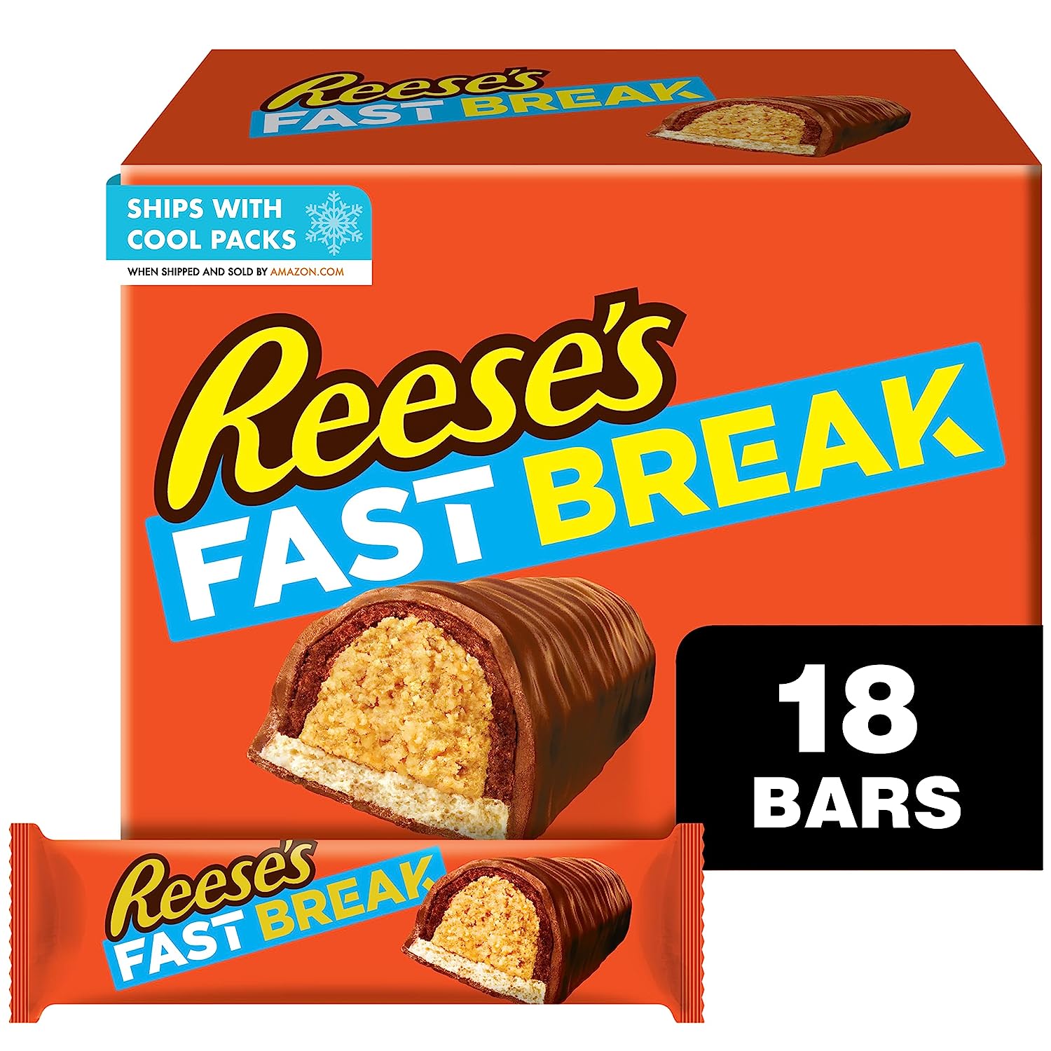 REESE'S FAST BREAK Milk Chocolate covered Peanut Butter and Nougat , Bulk Halloween Candy, 1.8 oz Bar (18 ct)