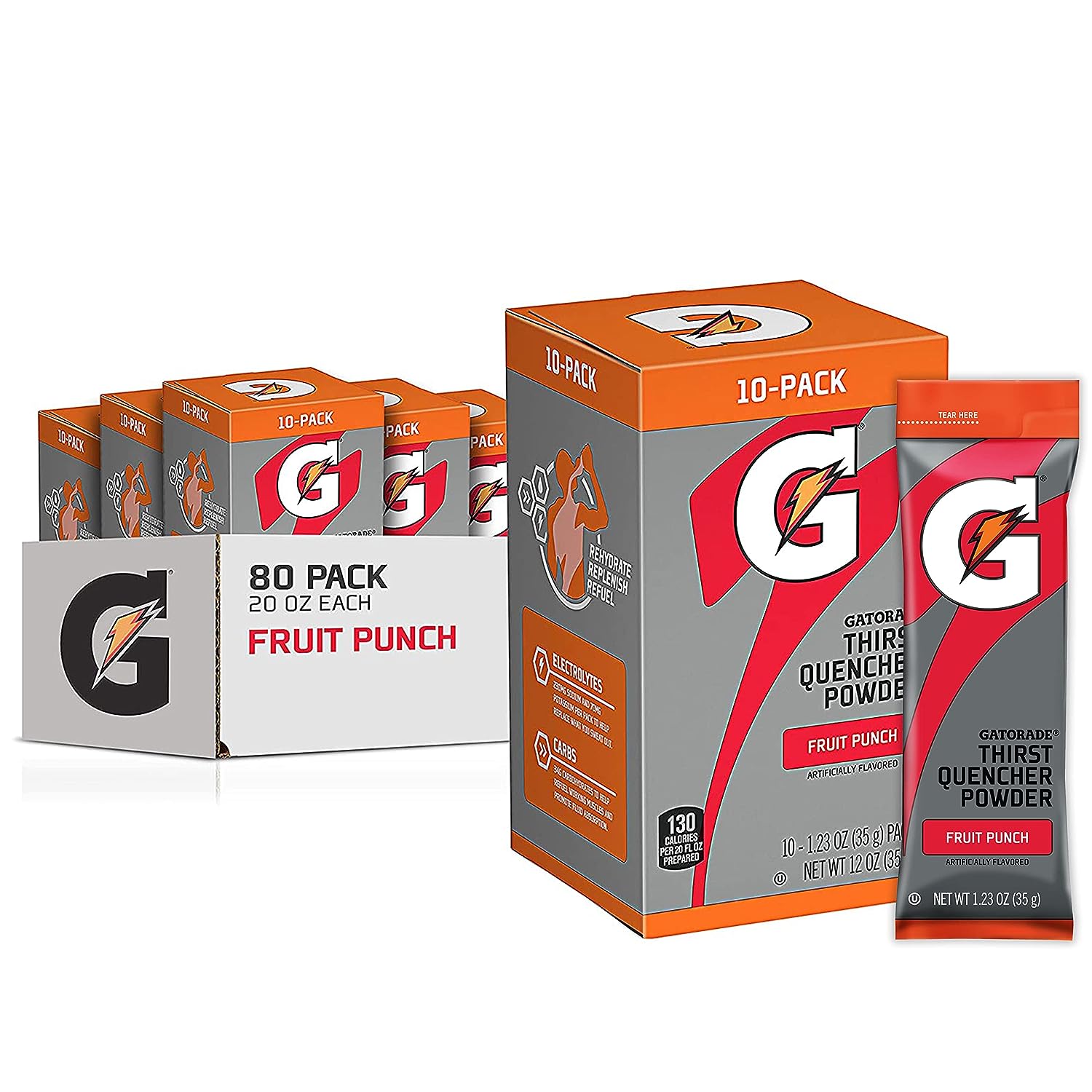 Gatorade Thirst Quencher Powder, Fruit Punch, 1.23oz Packets, Makes 20 ounces ,80 Count (Pack of 1)