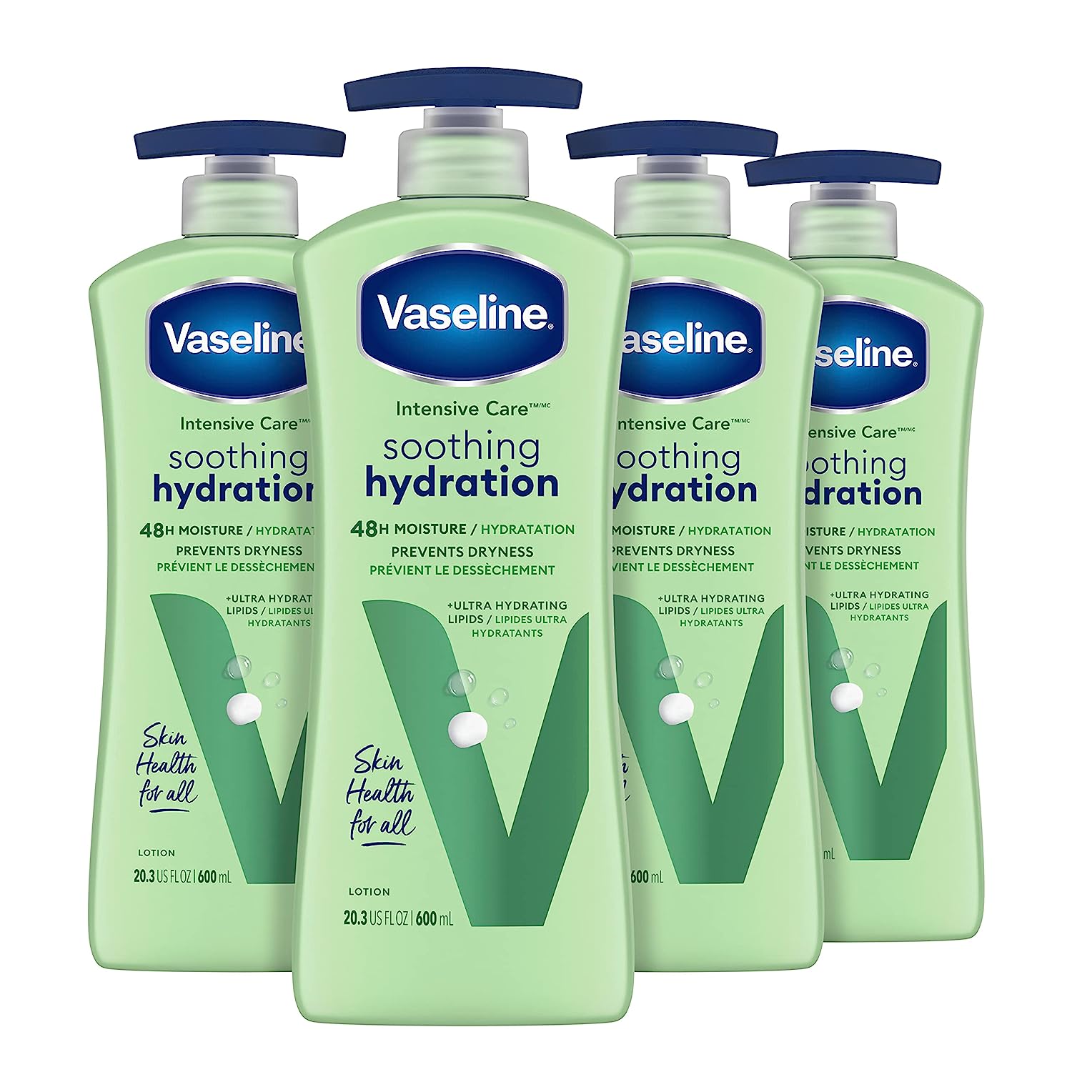 Vaseline Intensive Care Body Lotion Aloe Soothing Hydration 4 Ct for Dry Skin with Ultra-Hydrating Lipids + 1% Aloe Vera Extract 20.3 oz