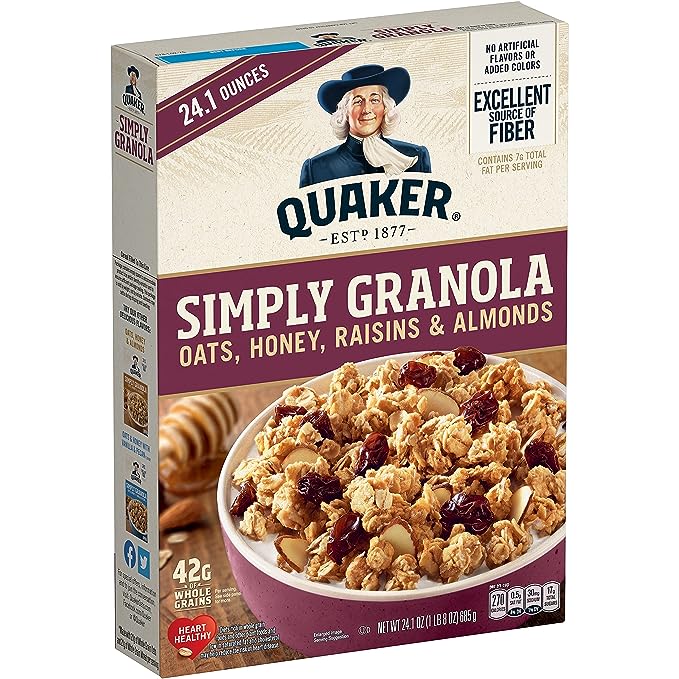 Quaker Granola Oats, Honey, Almonds & Raisins, 100% Natural, 24.1 Oz