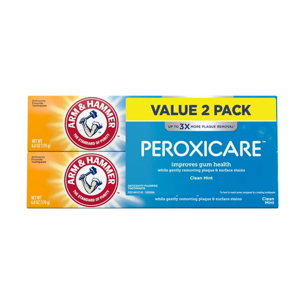 ARM & HAMMER Peroxicare Toothpaste, TWIN PACK (Contains Two 6oz Tubes) – Clean Mint- Fluoride Toothpaste