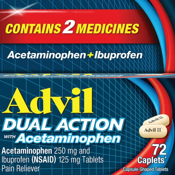 Advil Dual Action Ibuprofen and Acetaminophen Pain Relief Coated Caplets, 72 Count