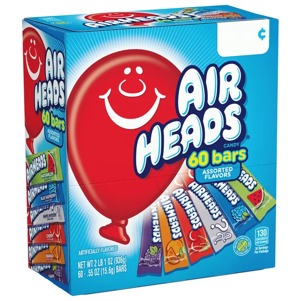 Airheads Candy Variety Gravity Feed Box, 60 Individually Wrapped Assorted Fruit Bar