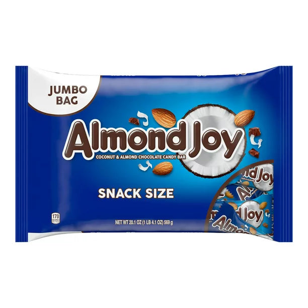 Almond Joy, Coconut and Almond Chocolate Snack Size Candy Bars, Individually Wrapped, 20.1 oz, Jumbo Bag