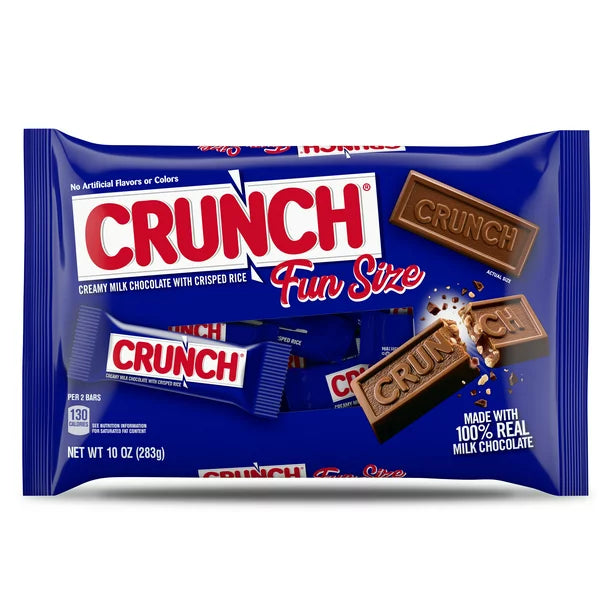 CRUNCH Milk Chocolate and Crisped Rice, Fun Size Candy Bars, 10 oz