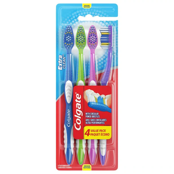 Colgate Extra Clean Flexible Grip Toothbrush, Medium, 4 Ct