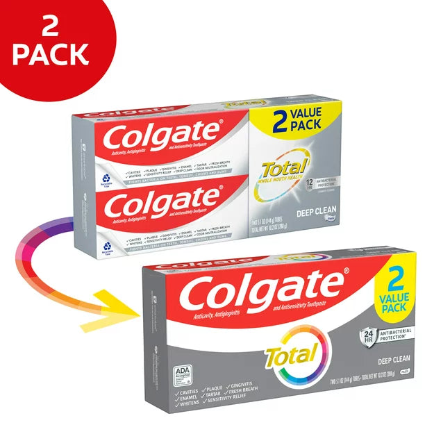 Colgate Total Deep Clean Toothpaste, Whitening Toothpaste, Mint, 2 Pack, 5.1 Oz Tubes