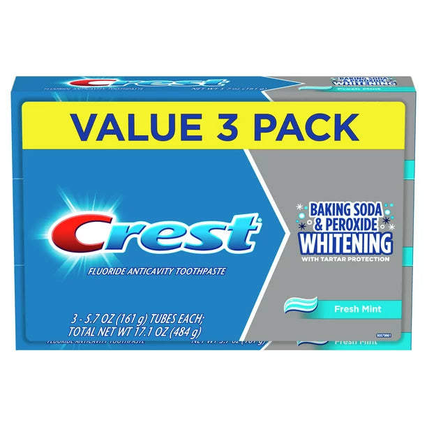 Crest Cavity & Tartar Protection Toothpaste, Whitening Baking Soda & Peroxide, Mint, 5.7 oz, 3 Pk