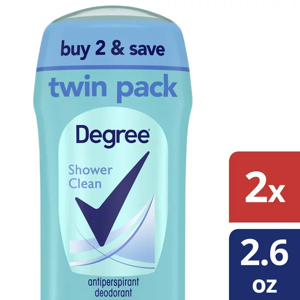 Degree 48H Antiperspirant Deodorant Shower Clean 2.6 oz Twin, 2.6 oz, Twin Pack