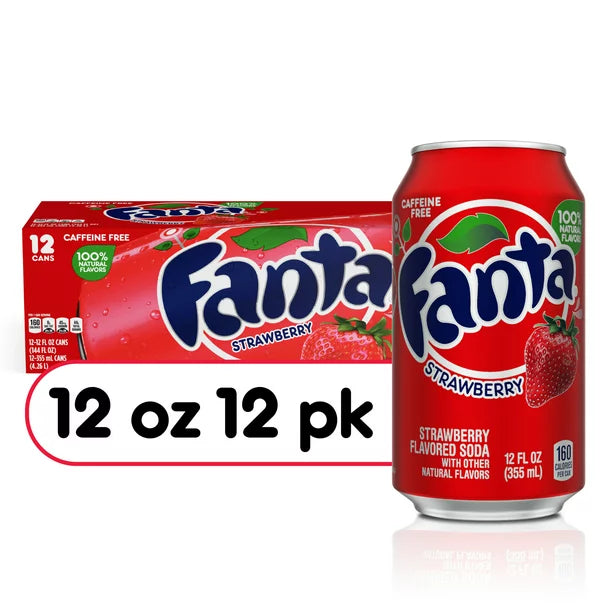 Fanta Strawberry Fruit Soda Pop, 12 fl oz, 12 Pack Cans