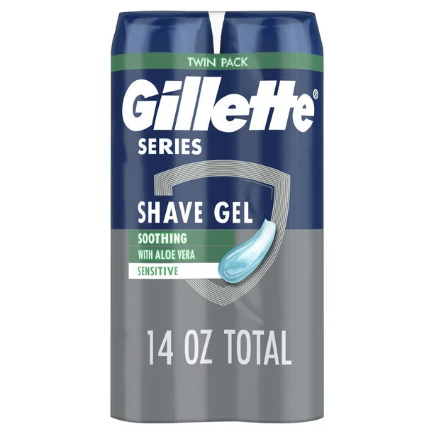 Gillette Series Soothing Shave Gel for Men with Aloe Vera, Twin Pack, 14 oz