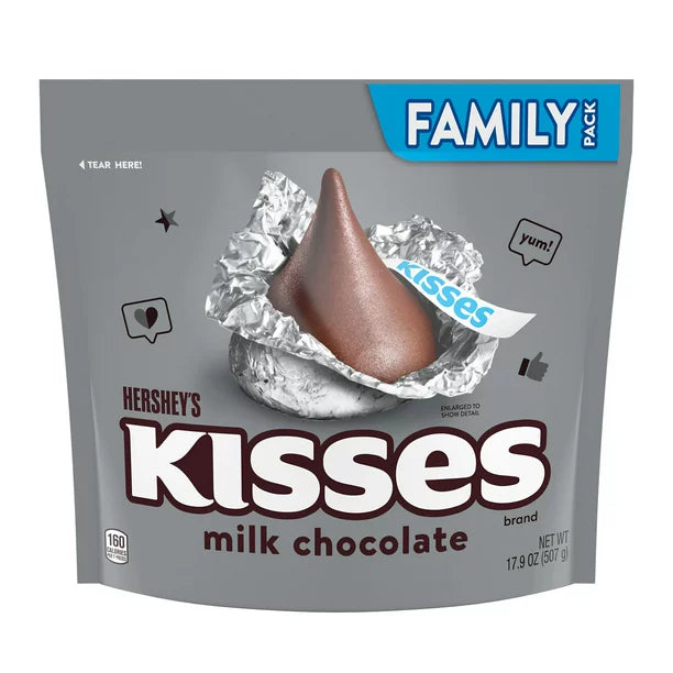 HERSHEY'S KISSES Milk Chocolate Silver Foil, Candy Family Pack, 17.9 oz