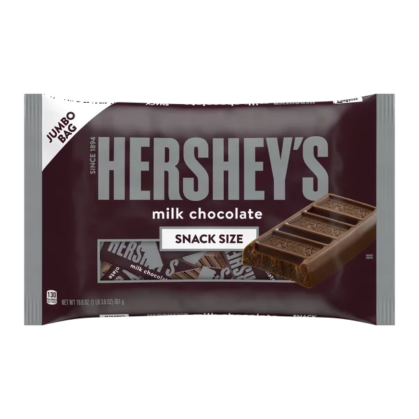 HERSHEY'S Milk Chocolate Snack Size, Candy Bars Jumbo Bag, 19.8 oz