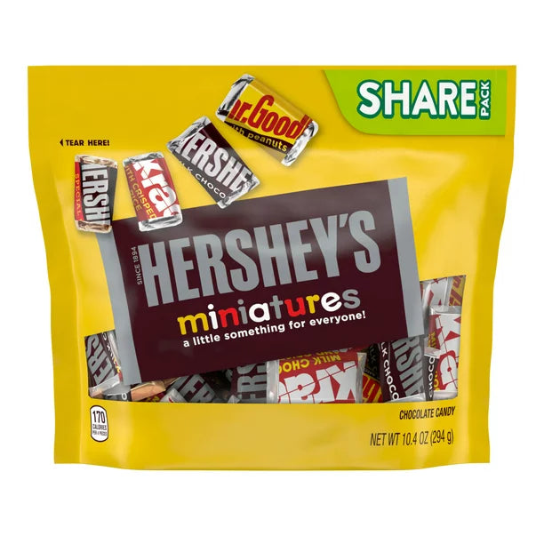 HERSHEY'S Miniatures Assorted Milk and Dark Chocolate Snack Size, Candy Bars Share Pack, 10.4 oz