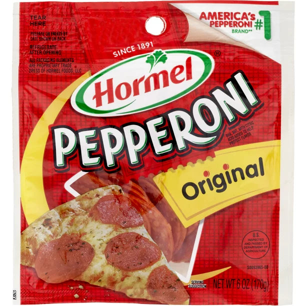 HORMEL, Pepperoni, Pizza Topping, Gluten Free, Protein Snacks, Original, 6oz Bag