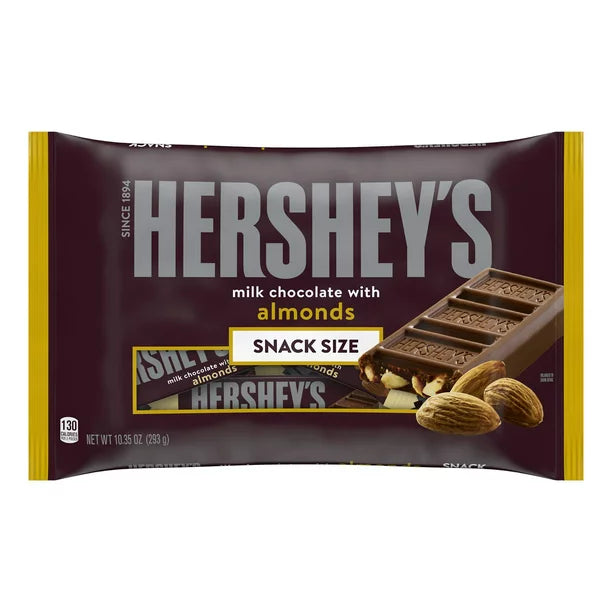 Hershey's, Milk Chocolate with Almonds Snack Size Candy Bars, Individually Wrapped, 10.35 oz, Bag