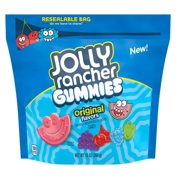 JOLLY RANCHER Assorted Fruit Flavored Gummies, Movie Snack Candy Resealable Bag, 13 oz