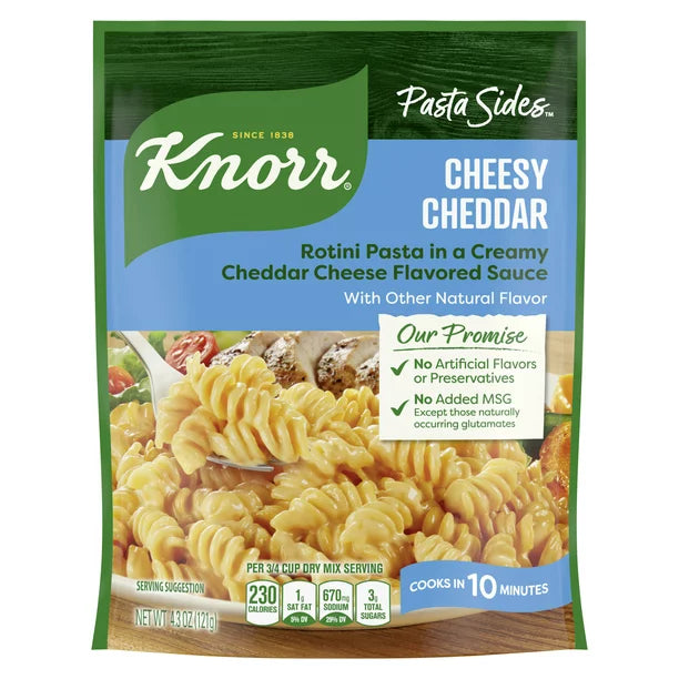 Knorr Pasta Sides Cheesy Cheddar Rotini, Cooks in 10 Minutes, No Artificial Flavors, No Preservatives, No Added MSG 4.3 oz