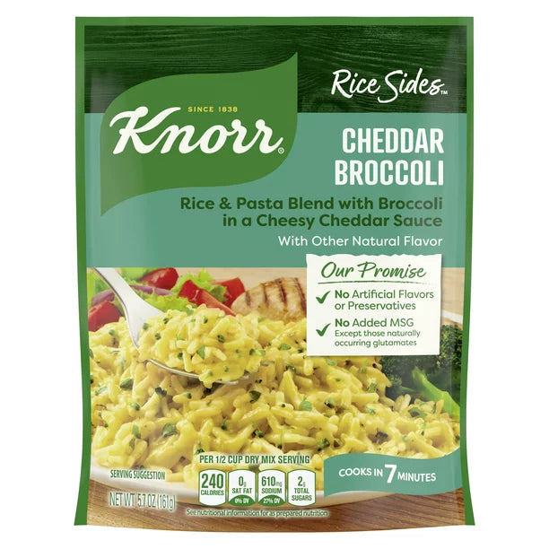 Knorr Rice Sides Cheddar Broccoli Rice, Cooks in 7 Minutes, No Artificial Flavors, No Preservatives, No Added MSG 5.7 oz