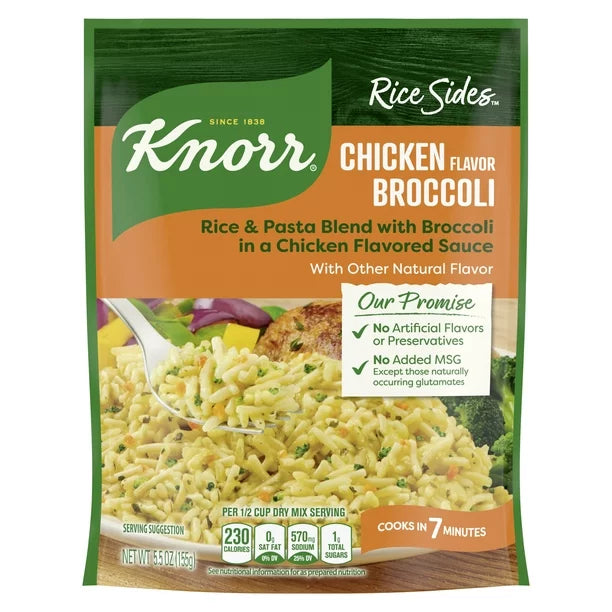 Knorr Rice Sides Chicken Broccoli Rice and Pasta Blend, Cooks in 7 Minutes, No Artificial Flavors, 5.5 oz