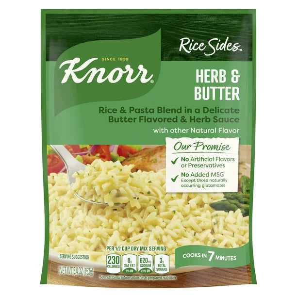 Knorr Rice Sides Herb & Butter Rice and Pasta Blend, Cooks in 7 Minutes, No Artificial Flavors, 5.4 oz