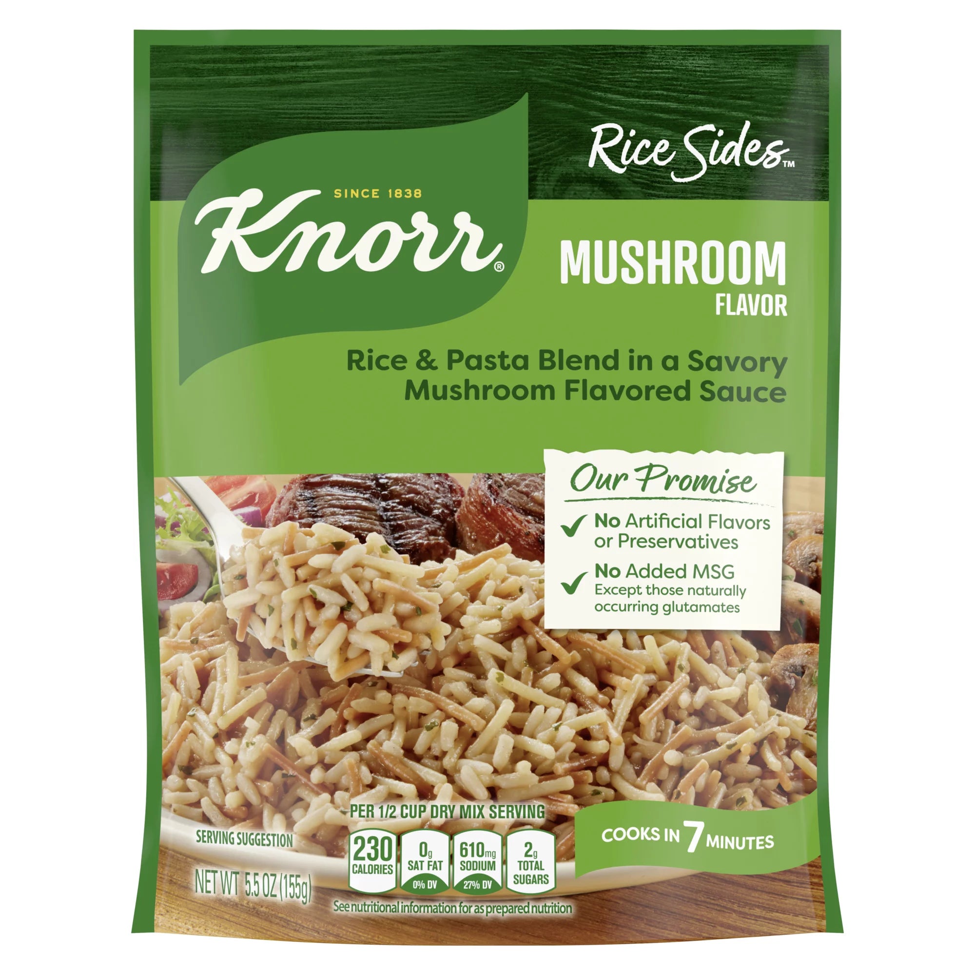 Knorr Rice Sides Mushroom Rice and Pasta Blend, Cooks in 7 Minutes, 5.5 oz