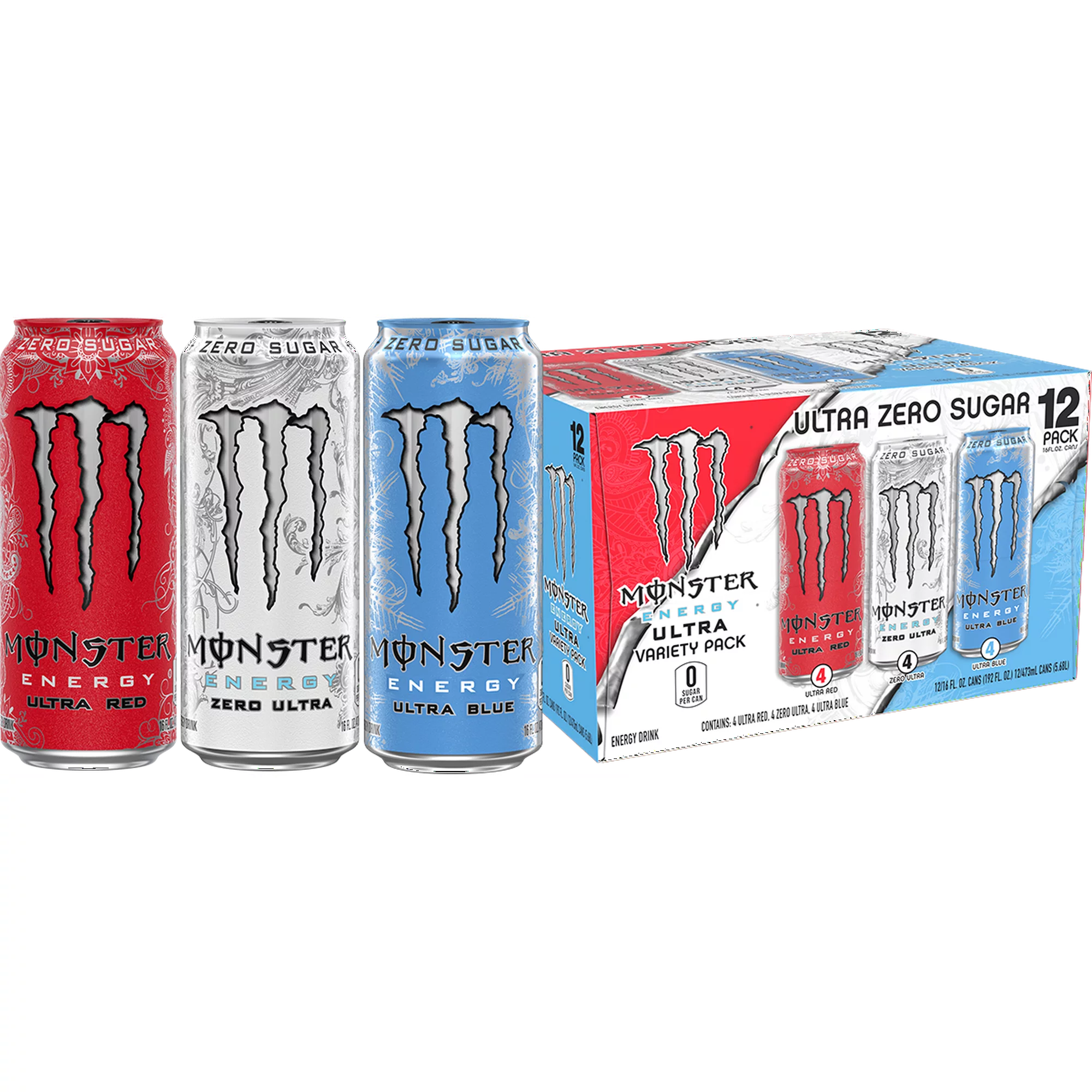 Monster Energy, Ultra VP 3, Red, White, Blue, 16 fl oz 12 Pk