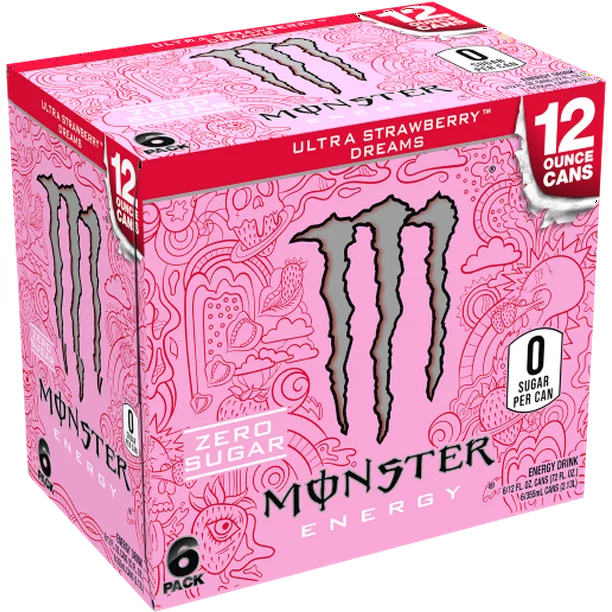 Monster Ultra Strawberry Dreams, Sugar Free Energy Drink, 12 fl oz, 6 Pack