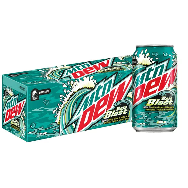 Mountain Dew Baja Blast Tropical Lime Soda Pop, 12 oz 12 Pack Cans