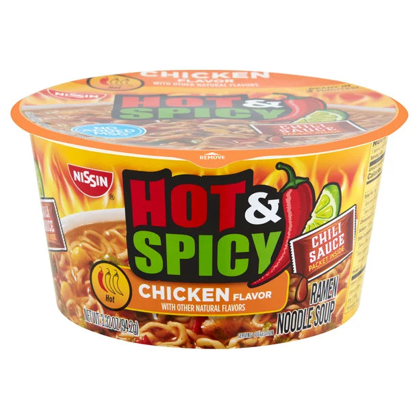 Nissin Bowl Noodles Hot & Spicy Chicken Flavor Ramen Noodle Soup, 3.32 Oz