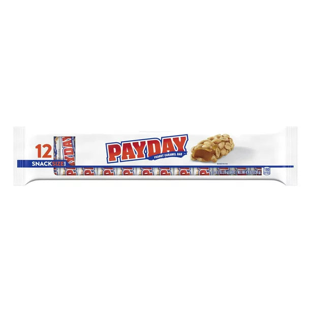 PAYDAY, Peanut Caramel Snack Size Candy, Individually Wrapped, Gluten Free, 0.7 oz, Bars (12 Count)