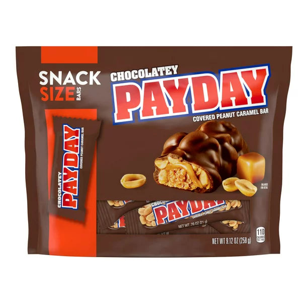 Payday Chocolatey Covered Peanut Caramel, Individually Wrapped Snack Size Candy Bars Bag, 9.12 oz