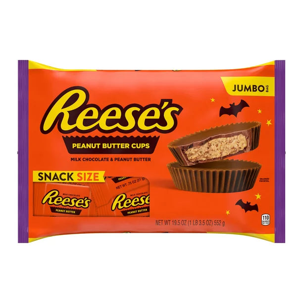 Reese's Milk Chocolate Peanut Butter Snack Size, Halloween Cups Candy Jumbo Bag, 19.5 oz