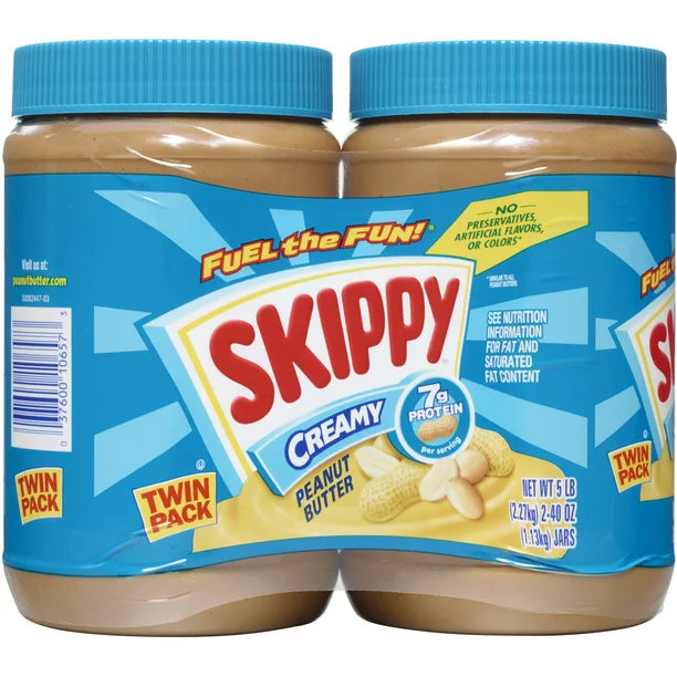 SKIPPY Peanut Butter, Creamy, 7G Protein per Serving, 40 oz Jar (2 Pack)