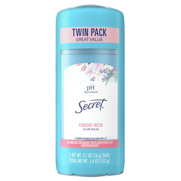 Secret Solid Antiperspirant Deodorant, Powder Fresh 2.7 oz, Twin Pack