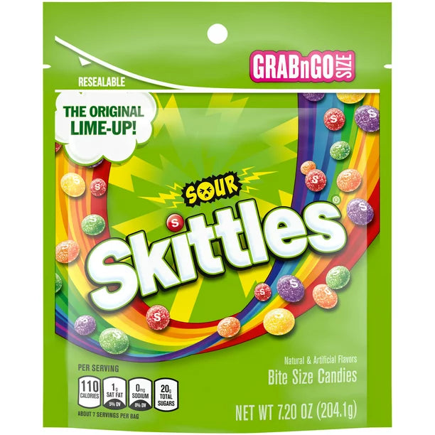 Skittles Sour Candy, Gummy Candy Grab N Go - 7.2 oz Bag